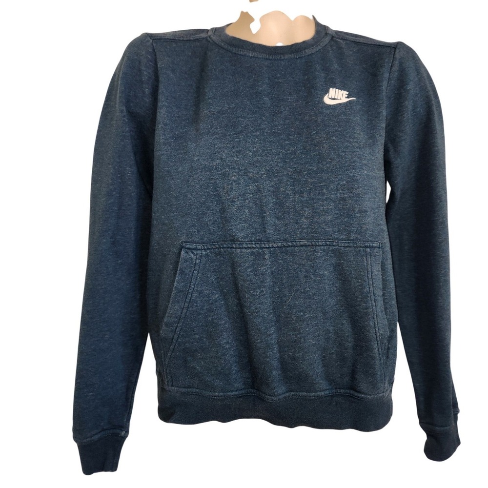 Nike Mens Small Navy Blue Heathered Crewneck Sweatshirt Kangaroo Pocket Logo